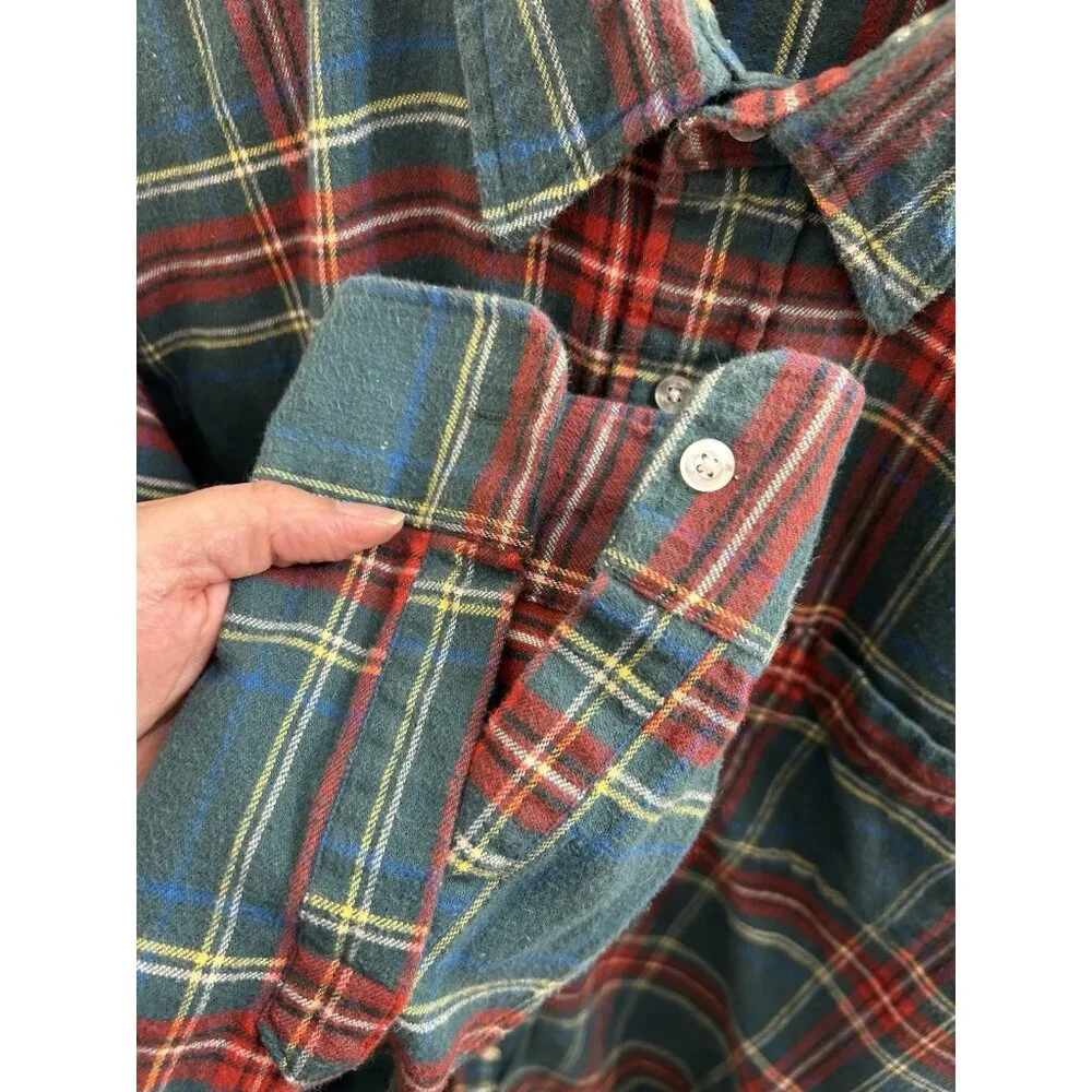 LL Bean VTG 90s Flannel Button Up Shirt Plaid Red Green Grunge Mens Xl